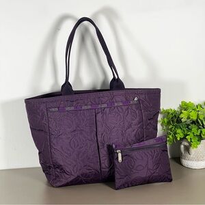 LeSportSac BlackBerry Purple Tote Floral pattern Size Medium